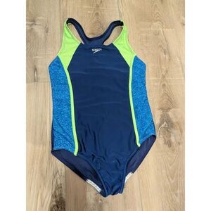 Speedo Girls Racerback One-Piece Swimsuit Size XL | Blue Green Competition Train